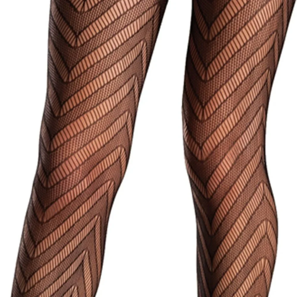 Chevron Pantyhose Striped Fishnet Black